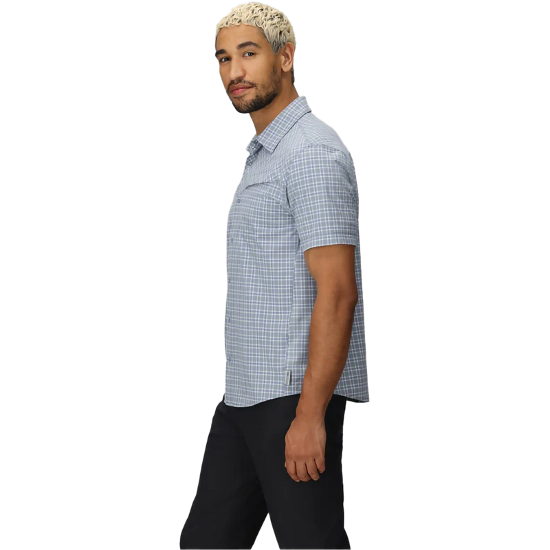 Men's Astroman Short Sleeve Sun Shirt, Outdoor Research Astroman Short Sleeve Sun Shirt in Galactic Plaid left