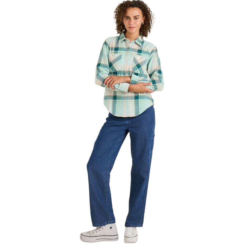 Women's Alpine Flannel, Roark Women's Alpine Flannel in AQV-Aquavit front full length