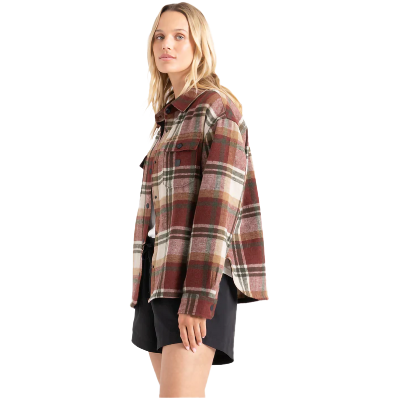 Women's Amberley Flannel Shirt Jacket, Roark Roark Women's Amberley Flannel in SNA-Sangria front left