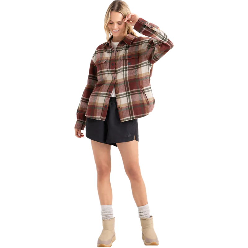 Women's Amberley Flannel Shirt Jacket, Roark Roark Women's Amberley Flannel in SNA-Sangria front