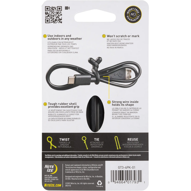 Gear Tie Reusable Rubber Twist Tie 3" - 4 Pack, Nite Ize Gear Tie Reusable Rubber Twist Tie 3 in. - 4 Pack back