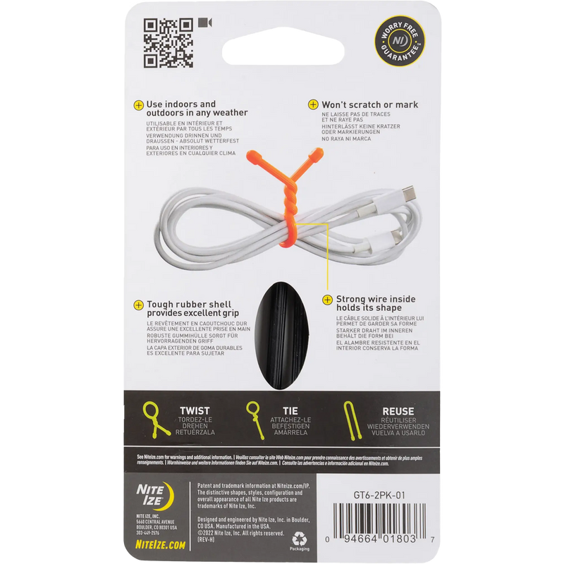 Gear Tie Reusable Rubber Twist Tie 6" - 2 Pack, Nite Ize Gear Tie Reusable Rubber Twist Tie 6" - 2 Pack back
