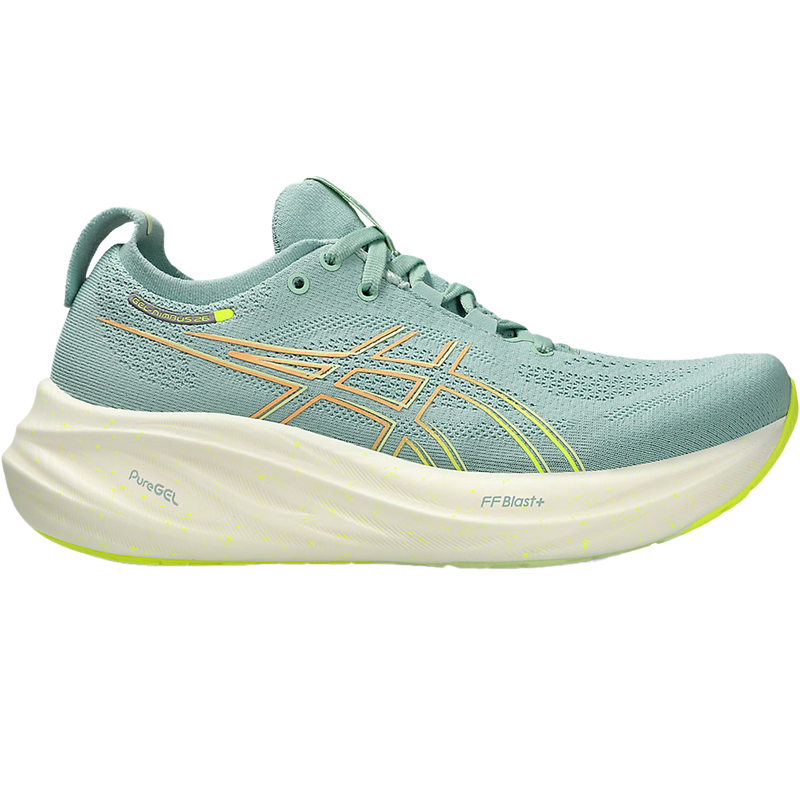 Asics Women's Nimbus 26 in Light Celadon/Safety Yellow
