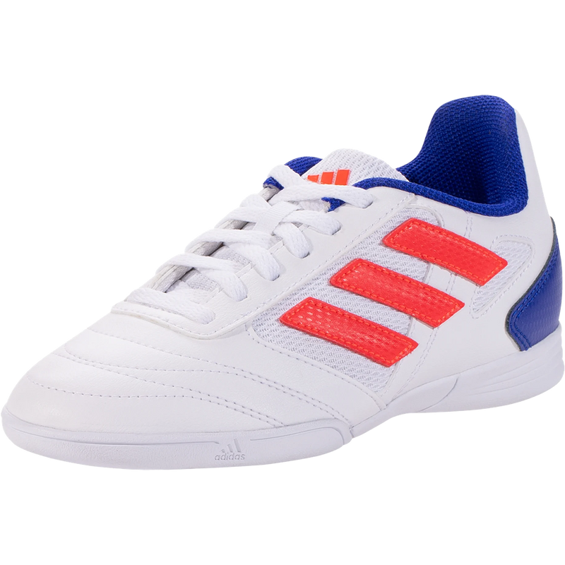 Youth Super Sala 2 Indoor, Adidas Youth Super Sala 2 in White/Solar Red/Lucid Blue front left