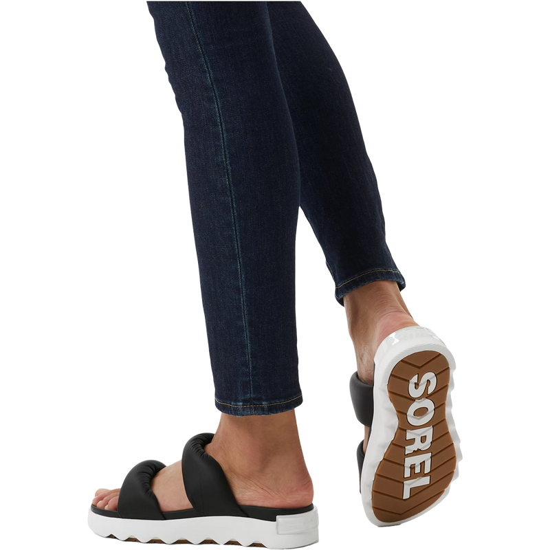 Women's Viibe Twist Slide, Sorel Women's Viibe Twist Slide in Black/Sea Salt on model