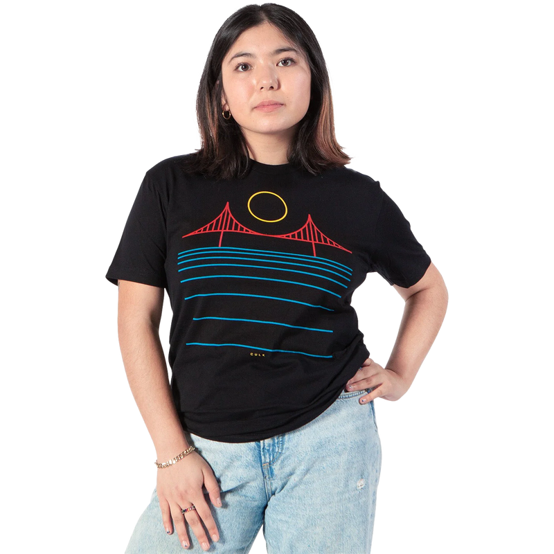 Minimal Bridge Color Unisex Tee, Minimal Bridge Color Unisex Tee on Model