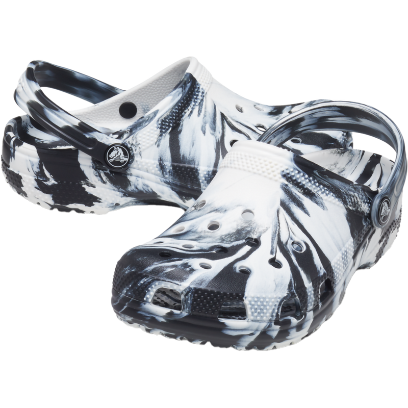 Youth Classic Marble Clog, Crocs Youth Classic Marbled Clog in 066-Black/White pair 
