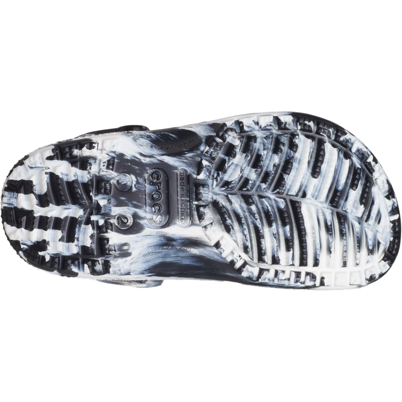 Youth Classic Marble Clog, Crocs Youth Classic Marbled Clog in 066-Black/White bottom