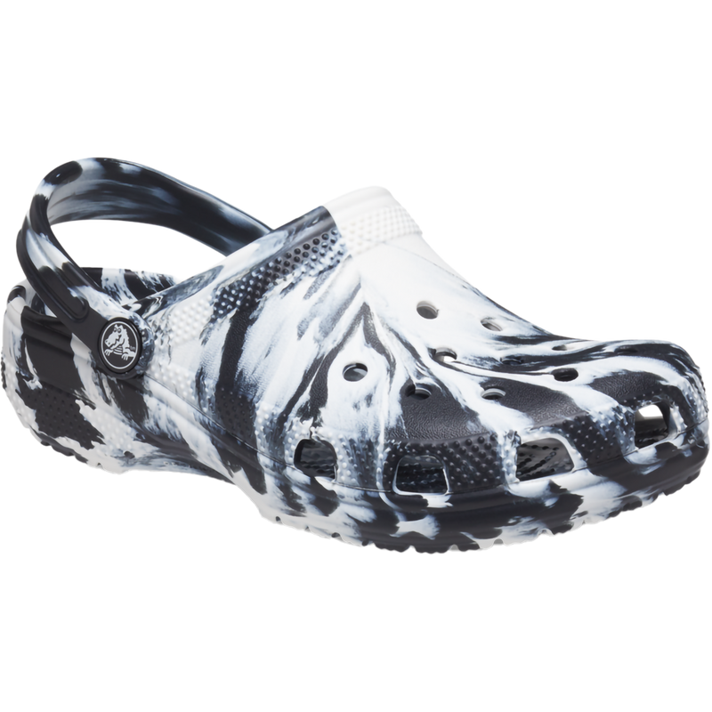 Youth Classic Marble Clog, Crocs Youth Classic Marbled Clog in 066-Black/White front right