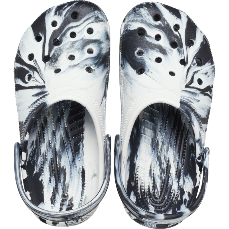 Youth Classic Marble Clog, Crocs Youth Classic Marbled Clog in 066-Black/White pair top