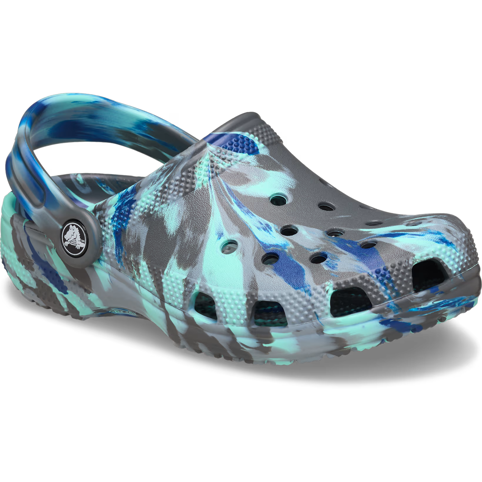 Crocs Youth Classic Marbled Clog in 0RV-Carbon/Multi front right