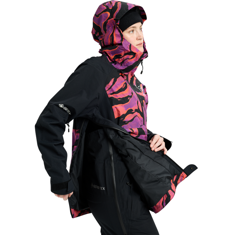 Women's [ak] GORE-TEX Kimmy 2L Anorak Jacket, Burton Women's [ak] GORE-TEX Kimmy 2L Anorak Jacket in E1J-Slash Multi/True Black right side zipper
