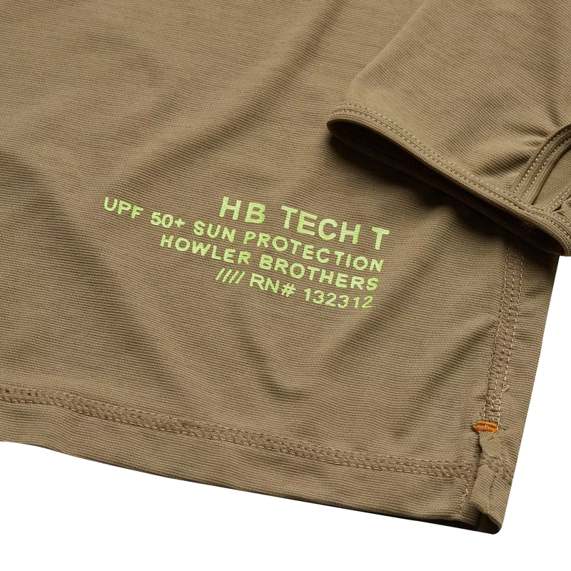 Men's HB Tech T, Howler Brothers Men's HB Tech T in Faded Olive back right graphic