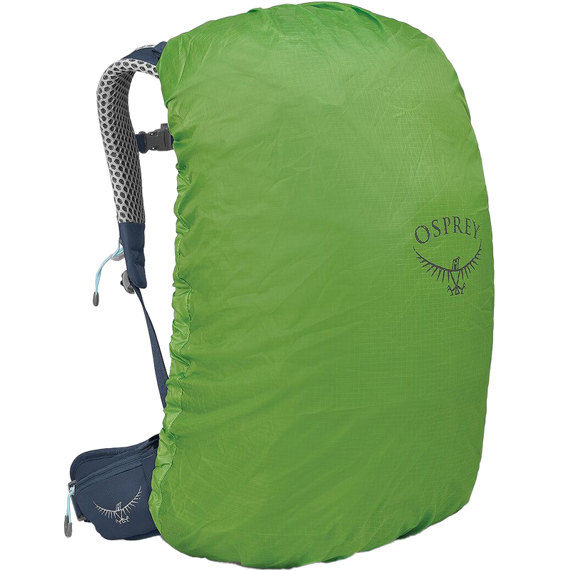 Women's Sirrus 34, Osprey Women's Sirrus 34 in Muted Space Blue with rain cover