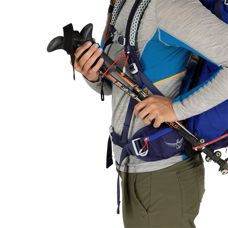 Women's Sirrus 34, Osprey Women's Sirrus 34 in Muted Space Blue with trekking pole straps