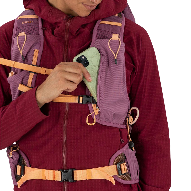 Women's Tempest Velocity 20, Osprey Tempest Velocity 20 in Pashmina/Melon phone pocket