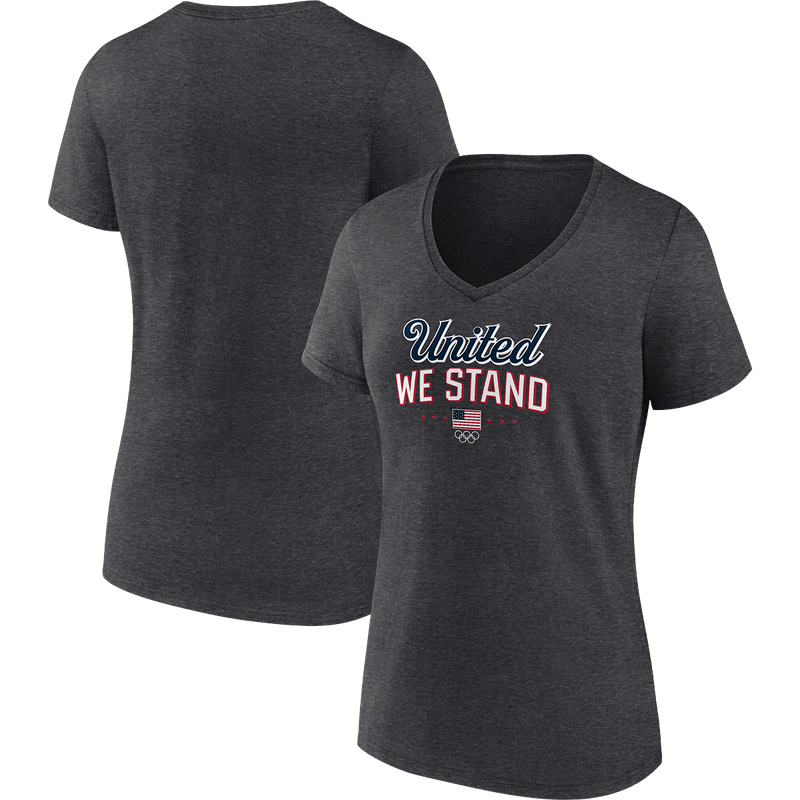 Women's USA Victory United Tee Olympics, Fanatics Women's USA Victory United Tee Olympics 24 in Charcoal Heather front and back