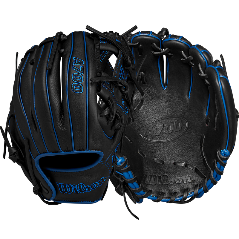A700 PF Infield/Outfield 11.25" H-Web, Wilson A700 PF Infield/Outfield 11.25" H-Web 2024 in Black Royal back and front