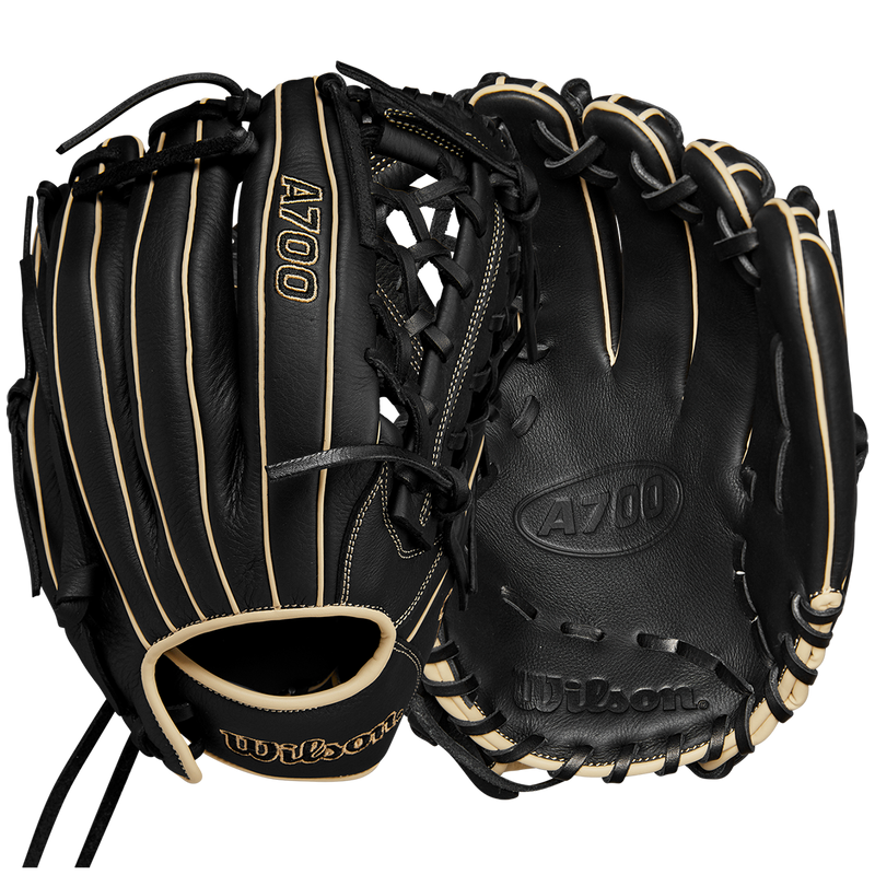 A700 Infield/Outfield 12" Single Post T-Web, Wilson A700 Infield/Outfield 12" Single Post T-Web 2024 in Black/Blond front and back