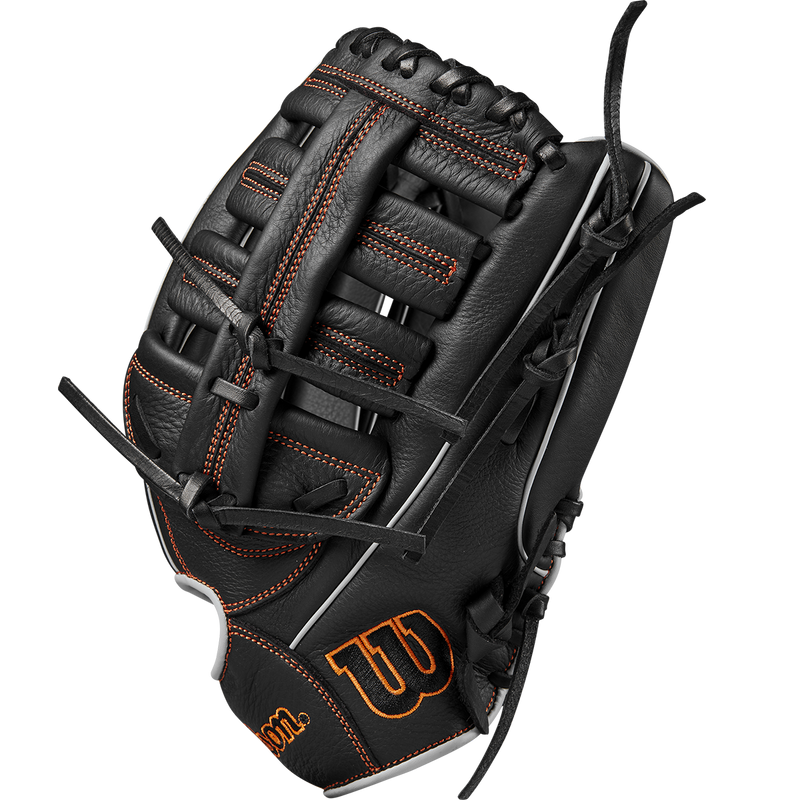 A700 Infield/Outfield 12.5" Single Post Web, Wilson A700 Infield/Outfield 12.5" Single Post Web 2024 in Black/Silver/Orange  thumb