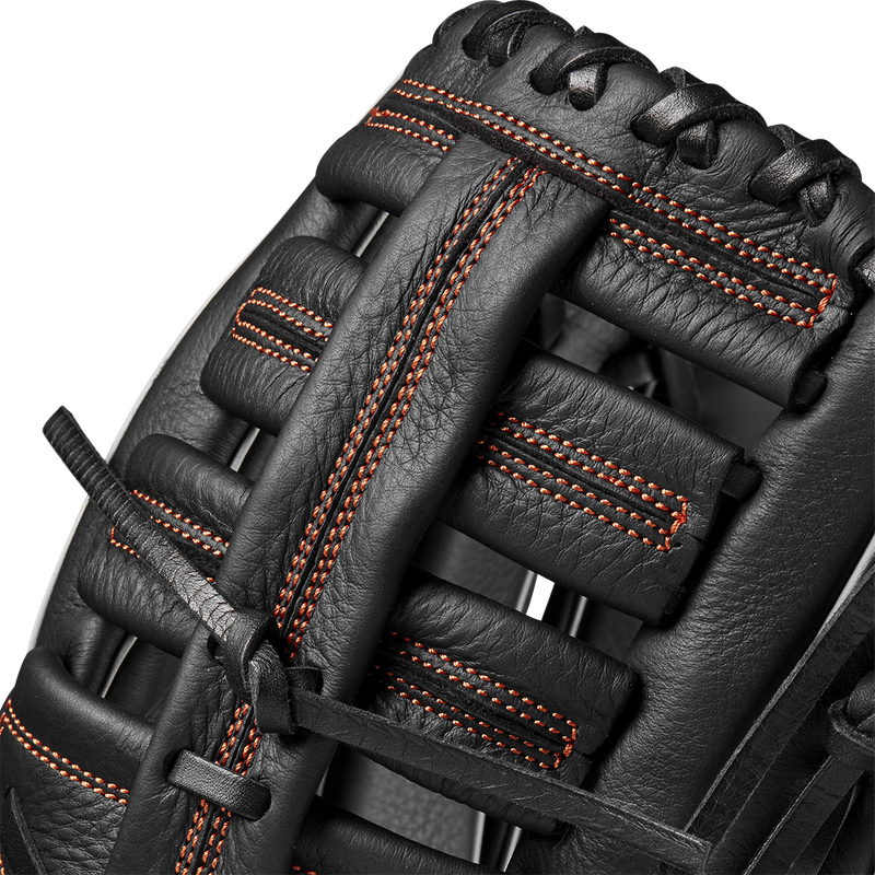 A700 Infield/Outfield 12.5" Single Post Web, Wilson A700 Infield/Outfield 12.5" Single Post Web 2024 in Black/Silver/Orange webbing