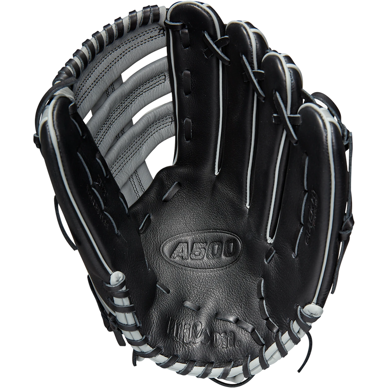 Youth A500 AP - 12.5" Single Post Web Left Hand Throw, Wilson A500 AP - 12.5" Single Post Web 2023 in Black/Grey/Tropical Blue palm