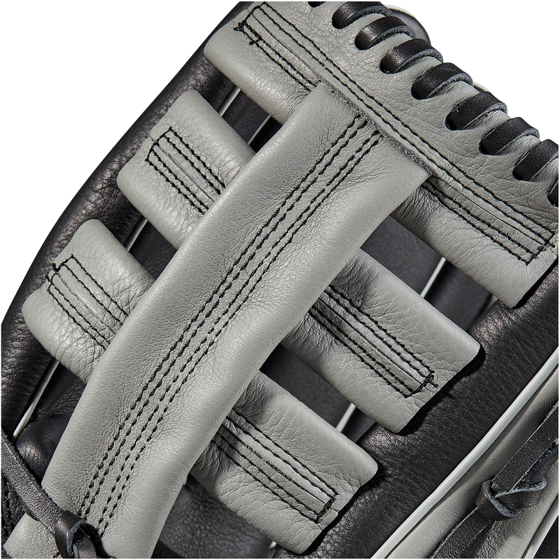 Youth A500 AP - 12.5" Single Post Web Left Hand Throw, Wilson A500 AP - 12.5" Single Post Web 2023 in Black/Grey/Tropical Blue webbing 