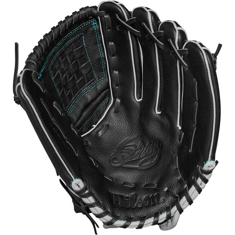 Youth Siren Fastpitch Infield - 12"  Two-Piece Closed, Wilson Siren Fastpitch Infield - 12" Two-Piece Closed 2024 in Black/Teal palm
