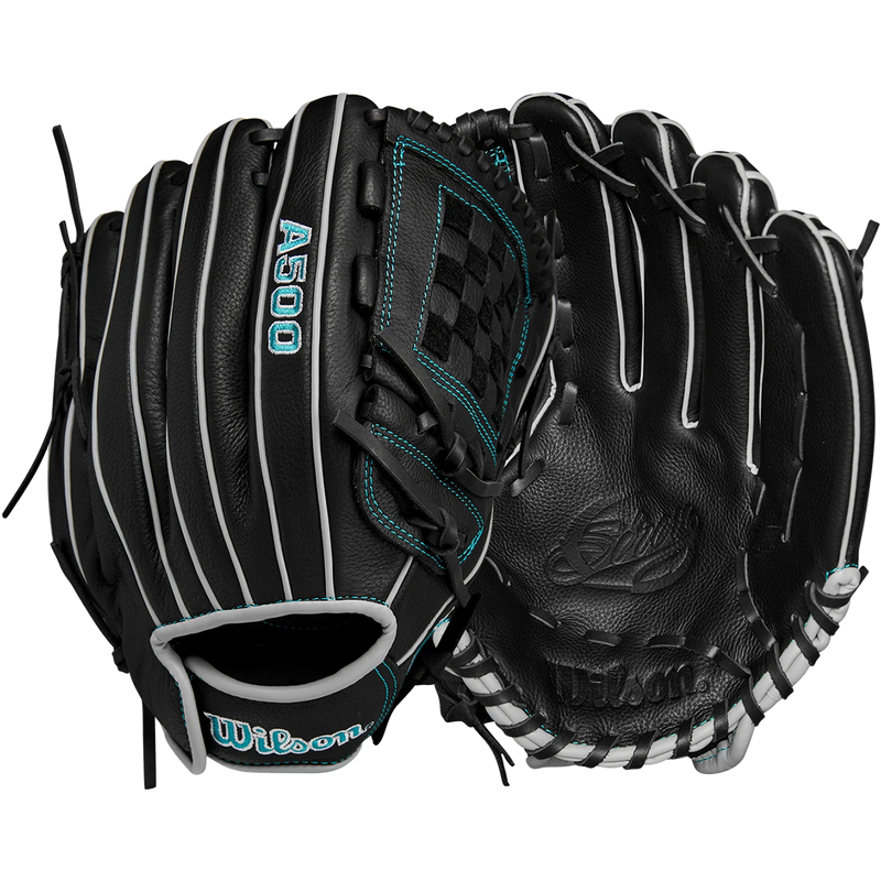 Youth Siren Fastpitch Infield - 12"  Two-Piece Closed, Wilson Siren Fastpitch Infield - 12" Two-Piece Closed 2024 in Black/Teal front and back