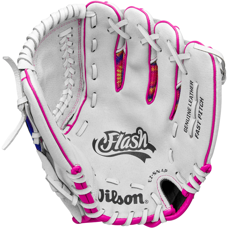 Youth Flash Fastpitch Infield - 11" Closed Web, Wilson Flash Fastpitch Infield - 11" Closed Web in White Pink Tie Dye palm
