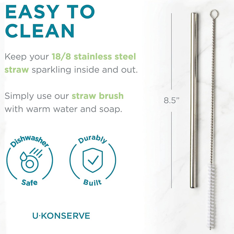 Stainless Steel Straw + Straw Brush, U-Konserve Stainless Steel Straw + Straw Brush specs