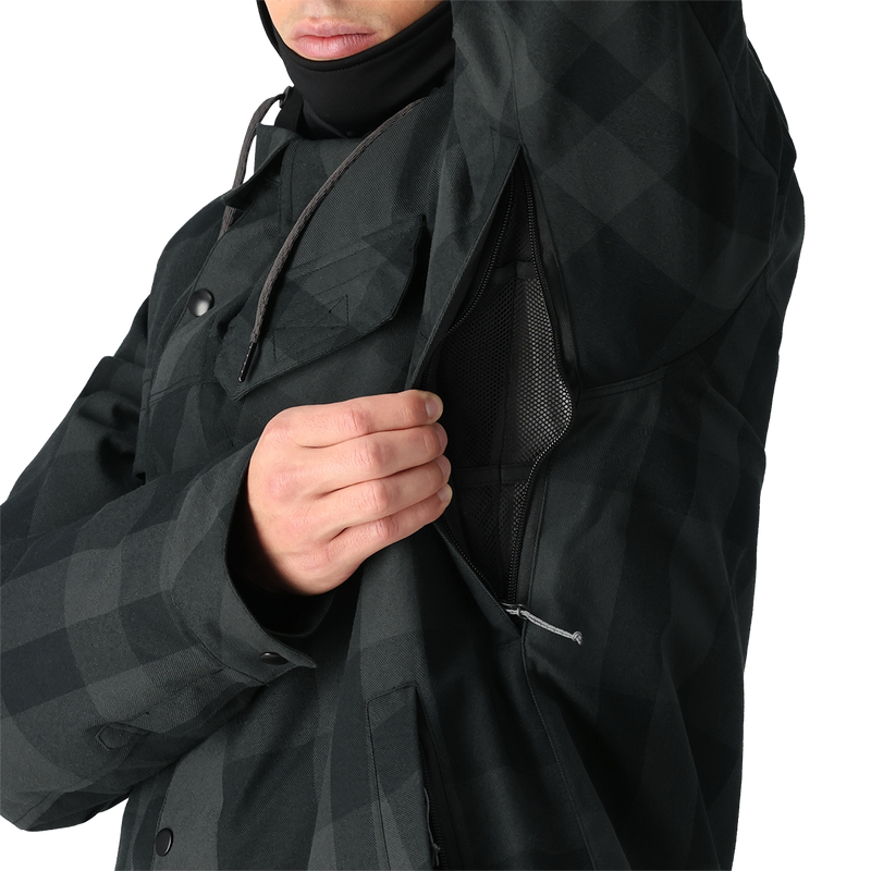 Men's Woodland Jacket, Men's Woodland Jacket in TNBP-Tonal Black Plaid pit zipper and vent
