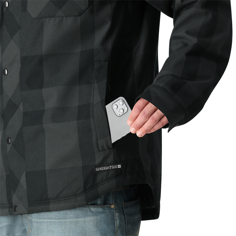Men's Woodland Jacket, Men's Woodland Jacket in TNBP-Tonal Black Plaid left front pocket