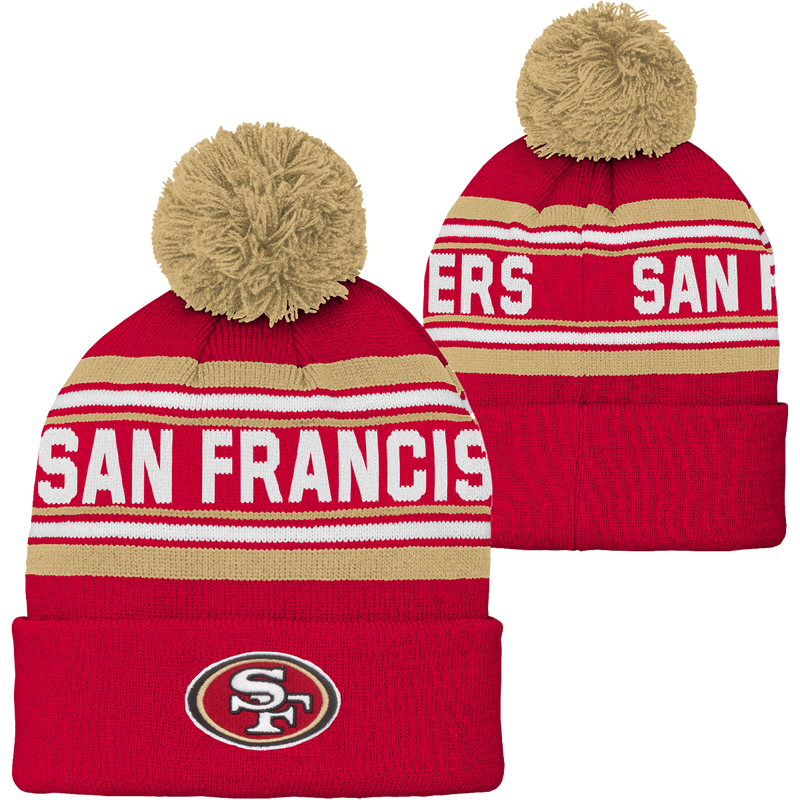 Youth 49ers Jacquard Cuffed Knit with Pom, Outerstuff Youth 49ers Jacquard Cuffed Knit w/ Pom front and back