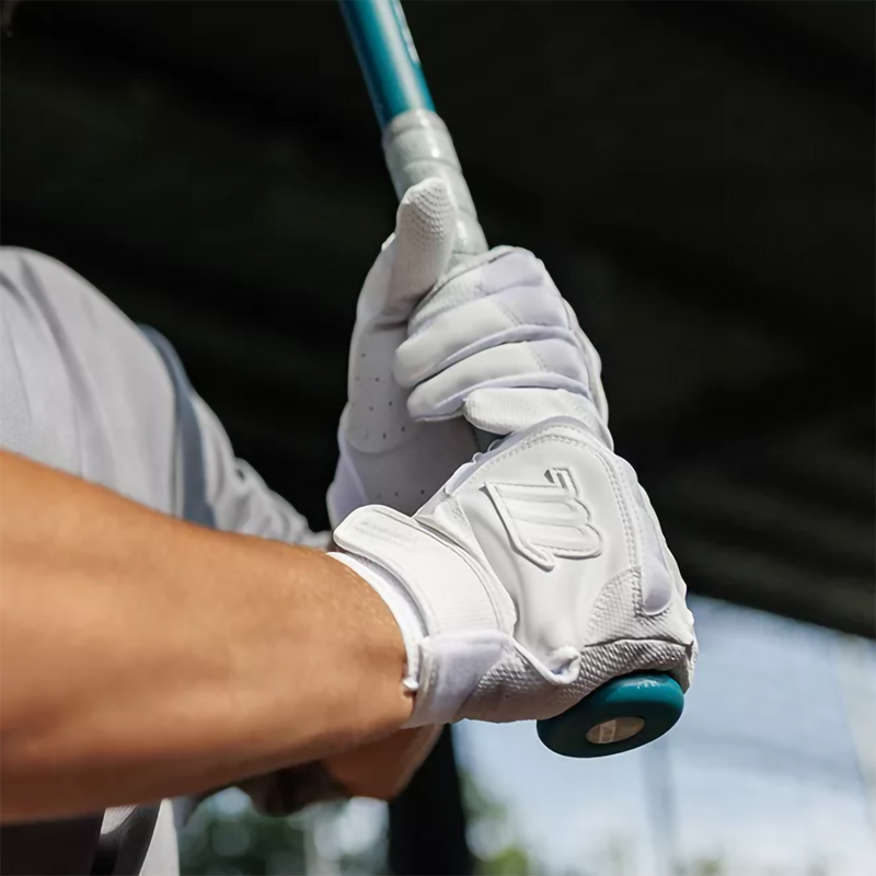 Youth Signature Batting Glove V4, Marucci Sports Youth Signature Batting Glove V4 in White on model