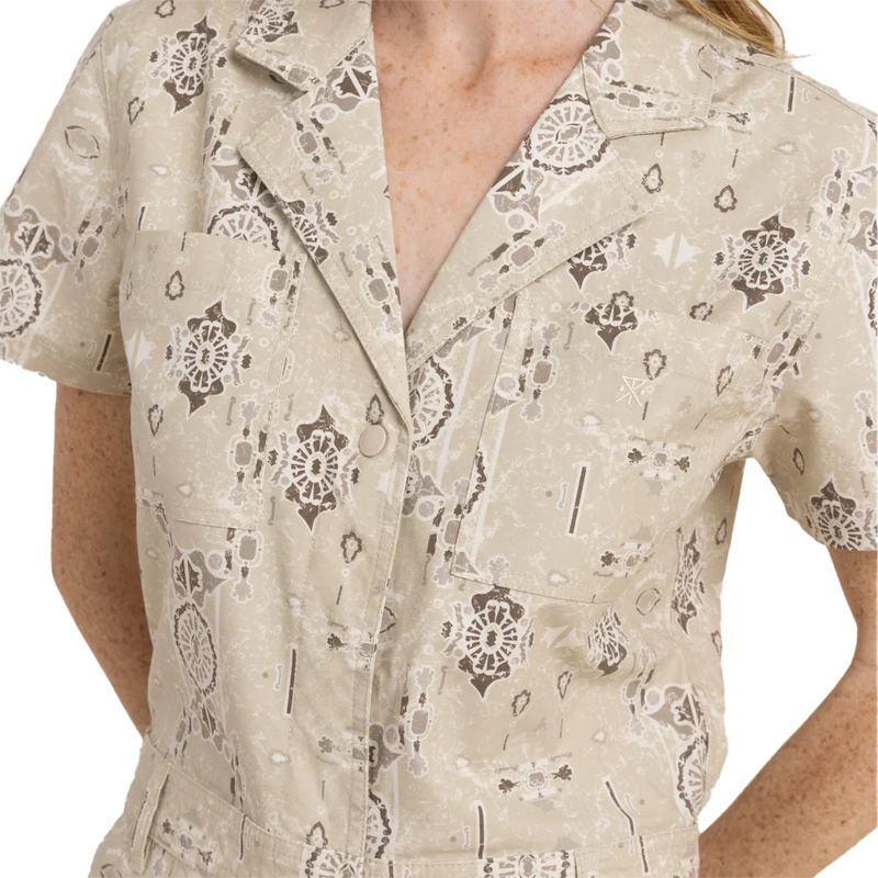 Women's Layover Short Sleeve Jumpsuit, Roark Women's Layover Short Sleeve Jumpsuit in Stone front buttons