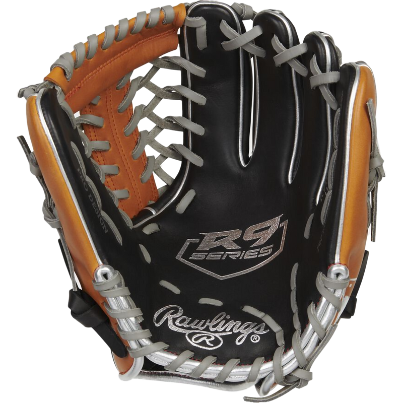 R9 Contour Infield/Pitcher's - 11.5" Trap-Eze Web Left Hand Throw, Rawlings R9 Contour Infield/Pitcher's - 11.5" Trap-Eze Web Left Hand Throw in Black/Tan palm