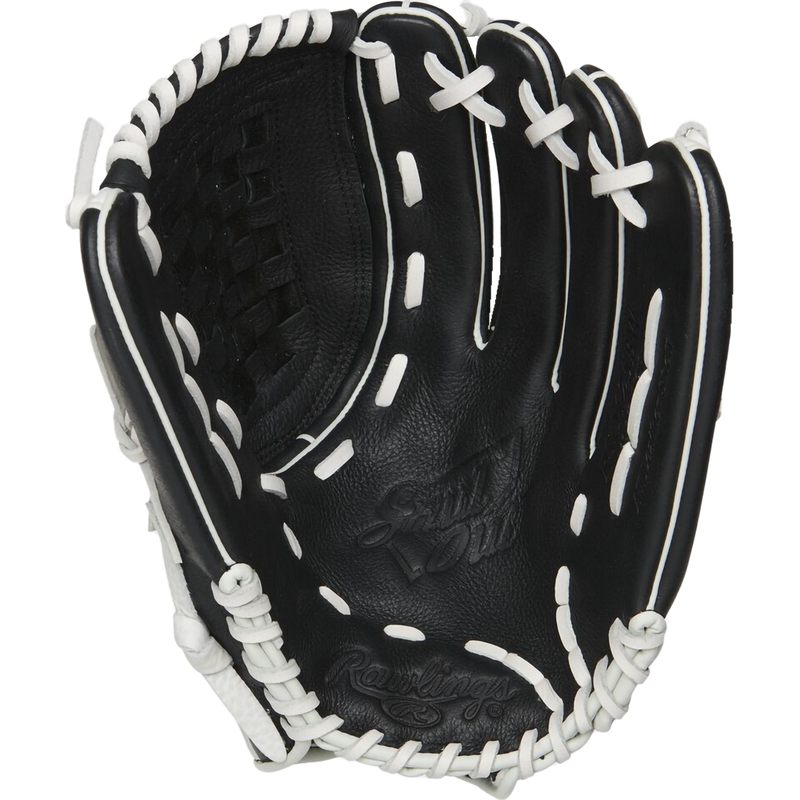 Women's Shut Out Fastpitch Infield - 11.5" Basket Web, Rawlings Shut Out Fastpitch Infield - 11.5" Basket Web in Black/White palm
