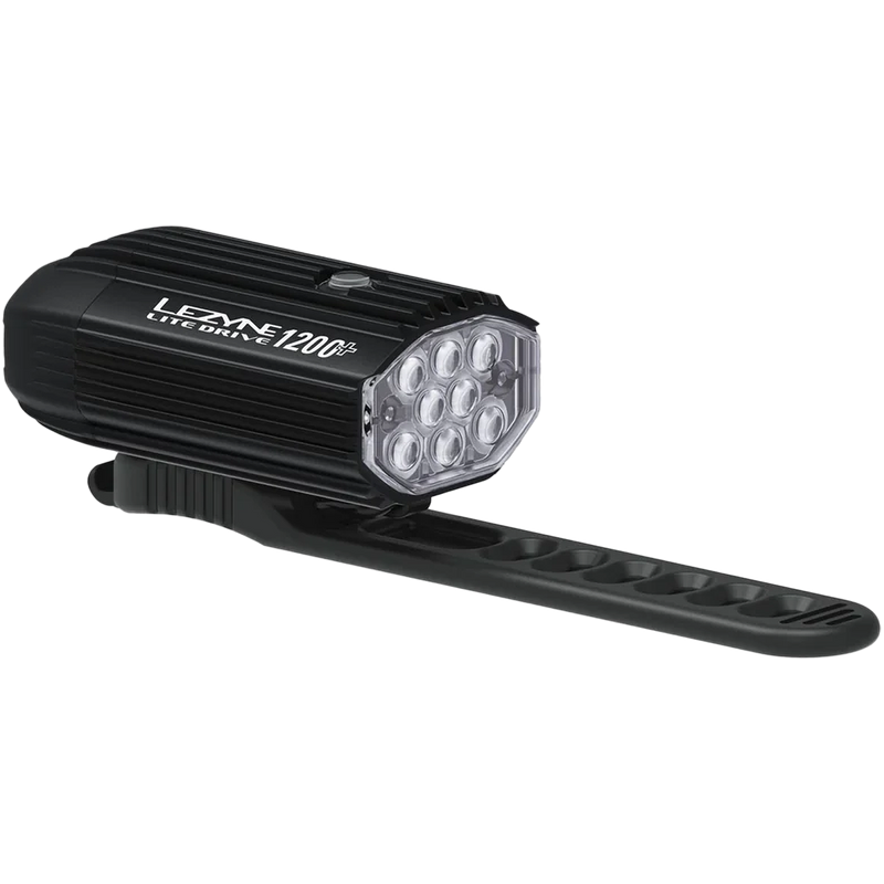 Lite Drive 1200+ Satin Black, Lezyne Lite Drive 1200+ Satin Black front right with mount strap