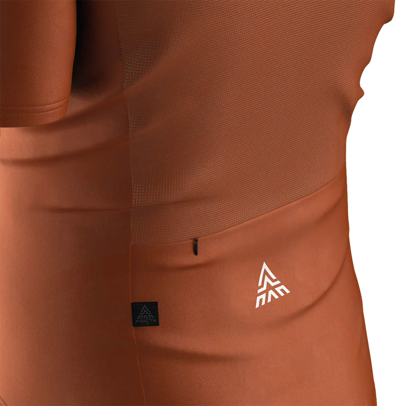 Men's Quartz Short Sleeve Tech Shirt, Adicta Lab Quartz Short Sleeve Tech Shirt in brick front back zippered pocket