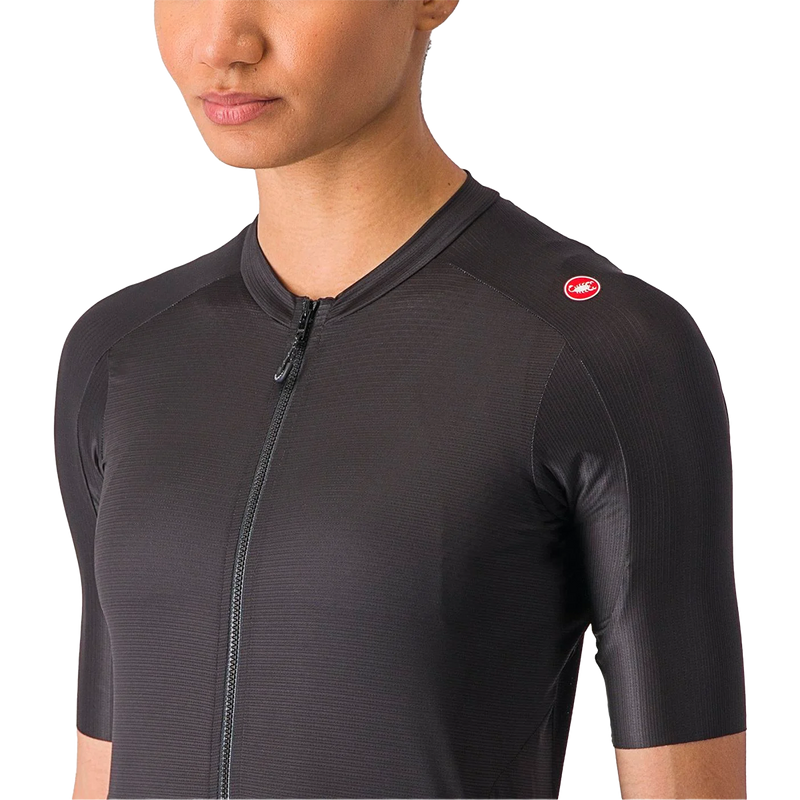 Women's Espresso Jersey, Castelli Women's Espresso Jersey in Black front collar and zipper