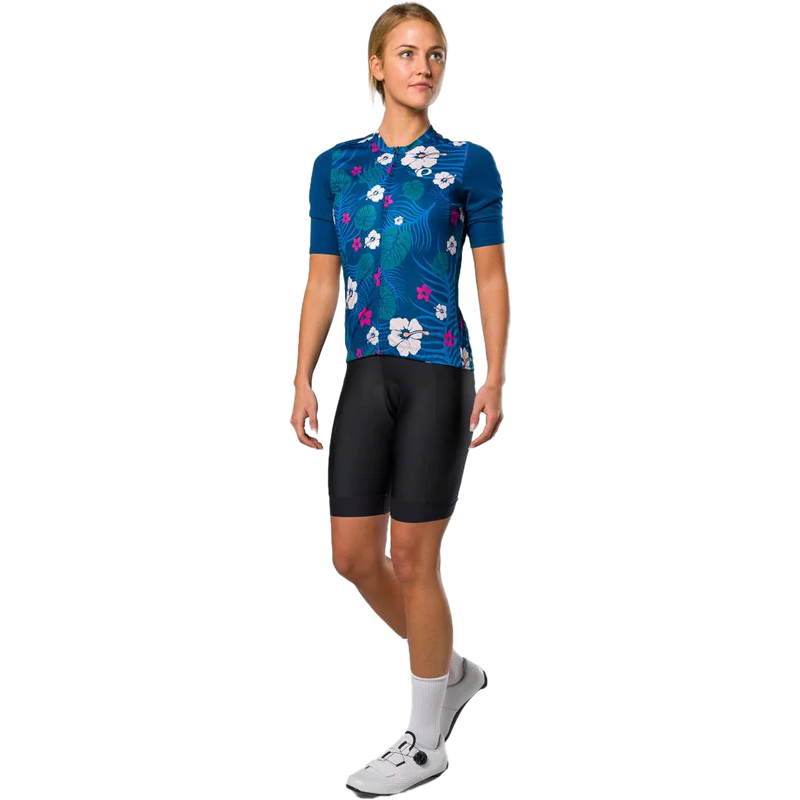 Women's Attack Short Sleeve Jersey, Pearl Izumi Women's Attack Short Sleeve Jersey in Twilight Tropical on model front