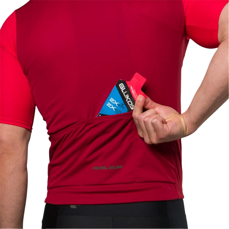 Men's Attack Short Sleeve Jersey, Pearl Izumi Men's Attack Short Sleeve Jersey in Red Dahia back pockets