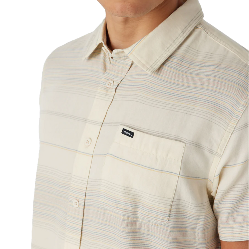 Men's Seafaring Stripe Short Sleeve Standard Fit, O'Neill Men's Seafaring Stripe Short Sleeve Standard Fit in Cream front pocket