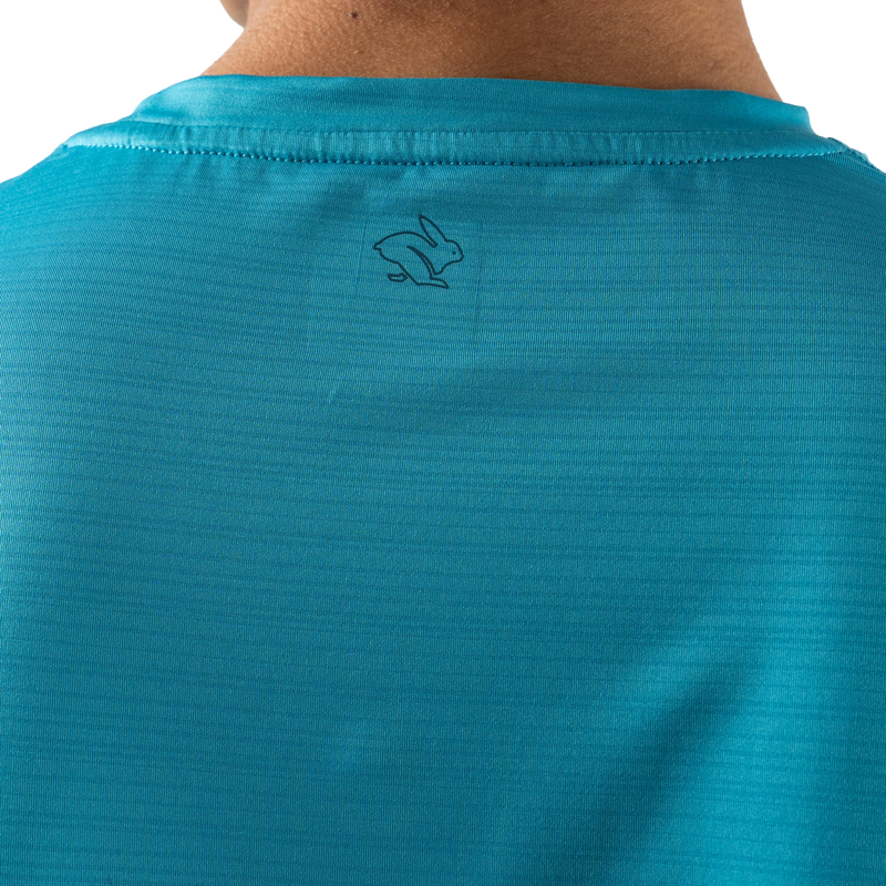 UPF Tee SS, Rabbit Men's UPF Tee SS in 405 Algiers Blue back logo