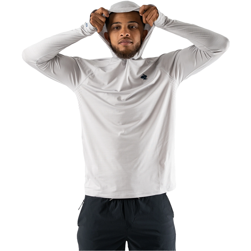 Men's UPF Deflector 2.0, Rabbit Men's UPF Defector 2.0 in 057 Quiet Grey front with hood up