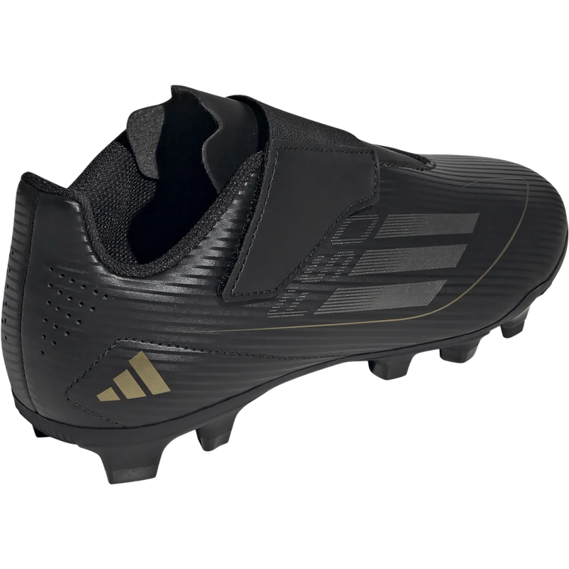 Youth F50 Club Velcro FxG, Adidas Youth F50 Club Velcro FxG in Black/Iron Metal/Gold Metal back right