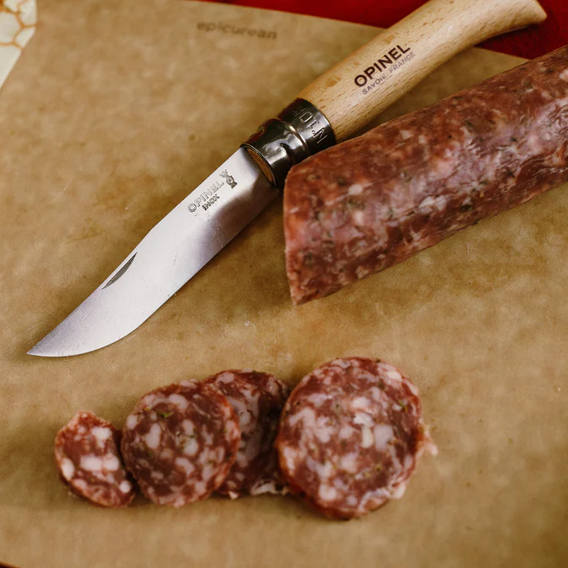 No. 06 Stainless Steel Folding Knife, Opinel No. 06 Stainless Steel Folding Knife on cutting board