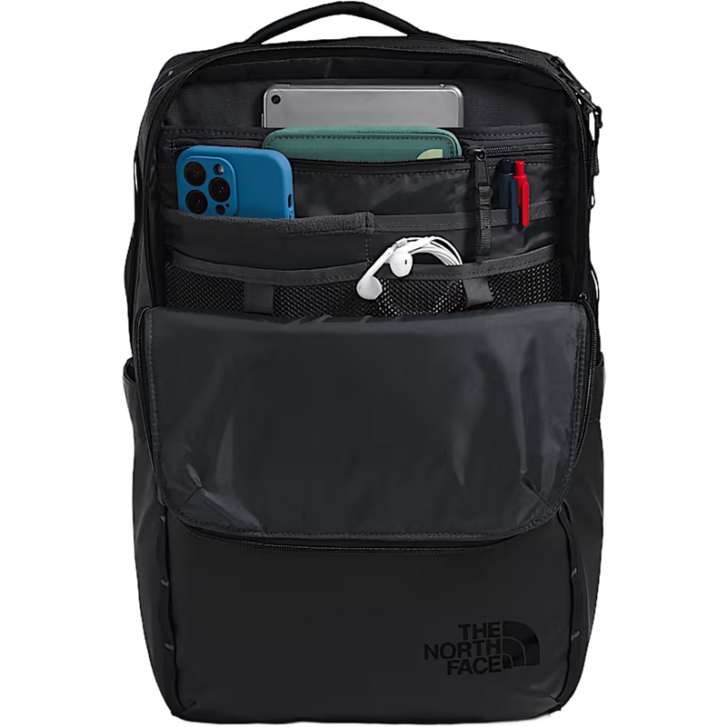 Base Camp Voyager Daypack, The North Face Base Camp Voyager Daypack in KT0-TNF Black/Asphalt Grey front pocket unzipped