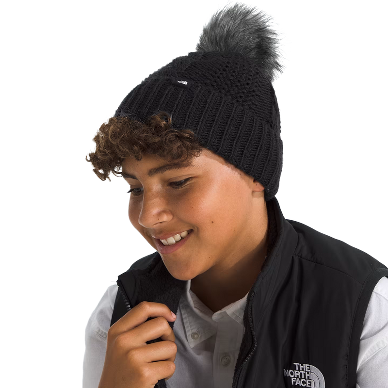 Youth Oh Mega Fur Pom Beanie, The North Face Youth Oh Mega Fur Pom Beanie on model
